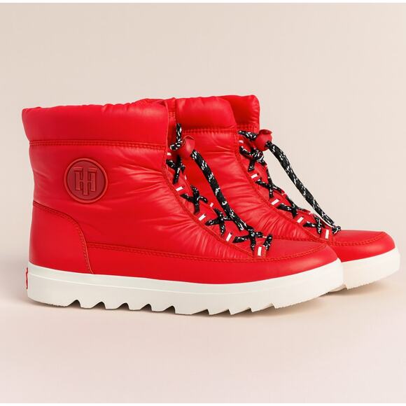 TOMMY HILFIGER Puffer Winter Hiker Boots Poppy Red Sz 7.5 $115 - Picture 1 of 8